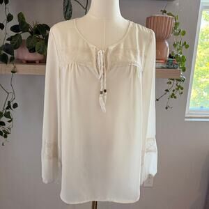 Daniel Rainn Anthropologie Cream Boho Peasant Blouse M Long Sleeve Romantic